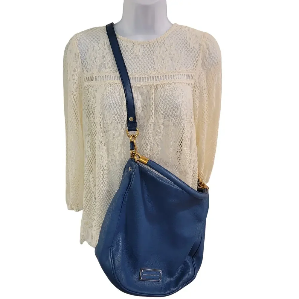 Marc by Marc Jacobs Blue Pebbled Leather Hobo Shoulder Bag Crossbody